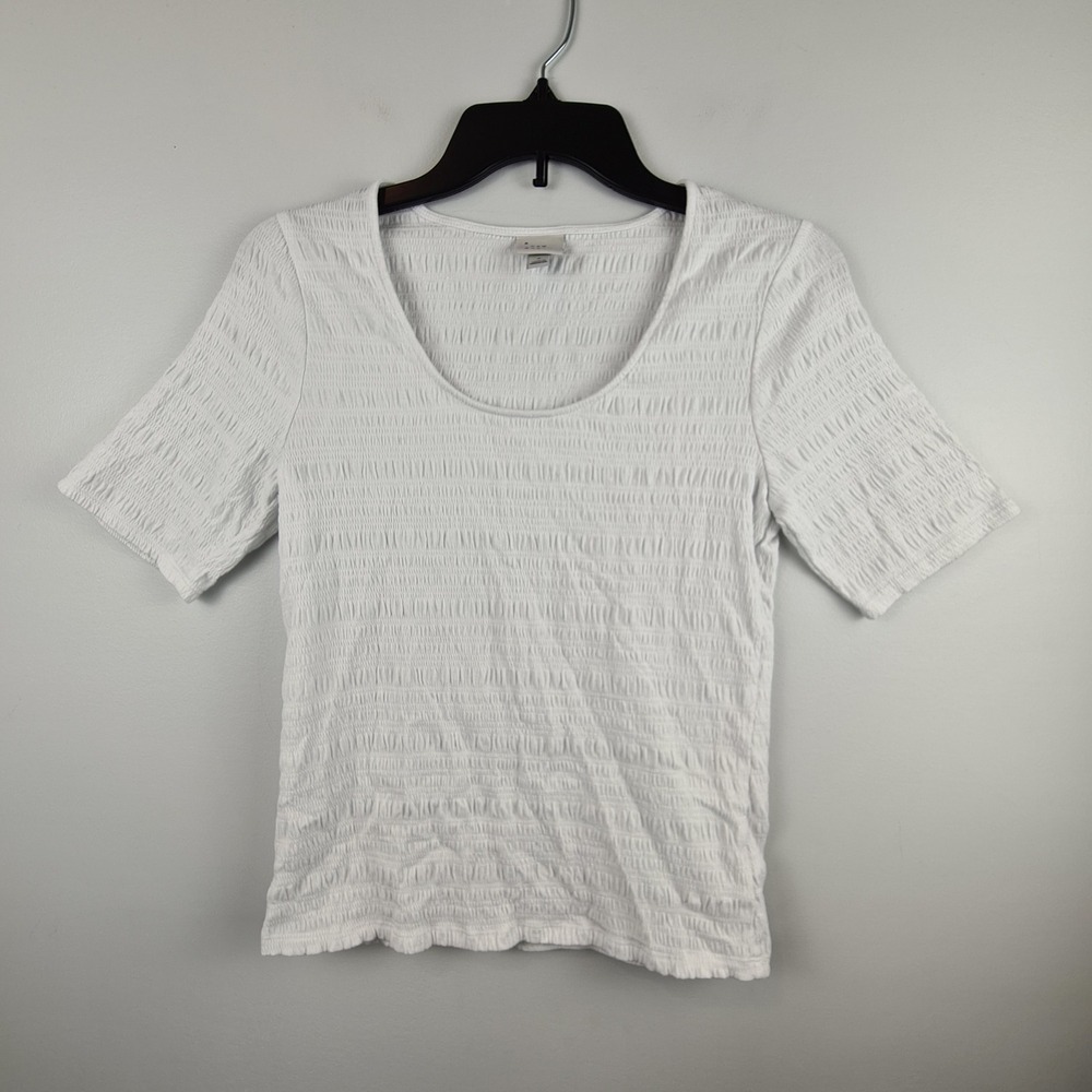 A New Day Womens White Smocked Scoop Neck Short Sleeve T-Shirt Size S